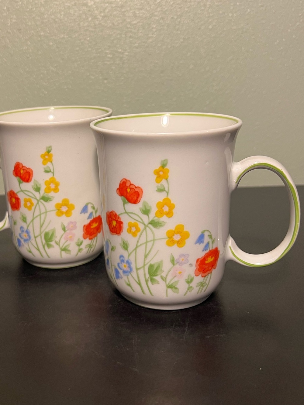 Set of 2 Vtg FANLINA English Flowers Floral Porcelain Cups  Made in Poland 1970s